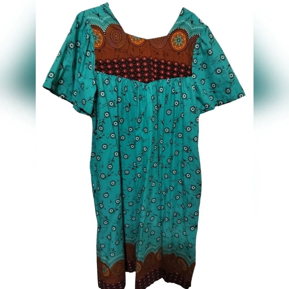 2463) Dessert Shore Tropical Batik Sun Dress Plus Size 1X